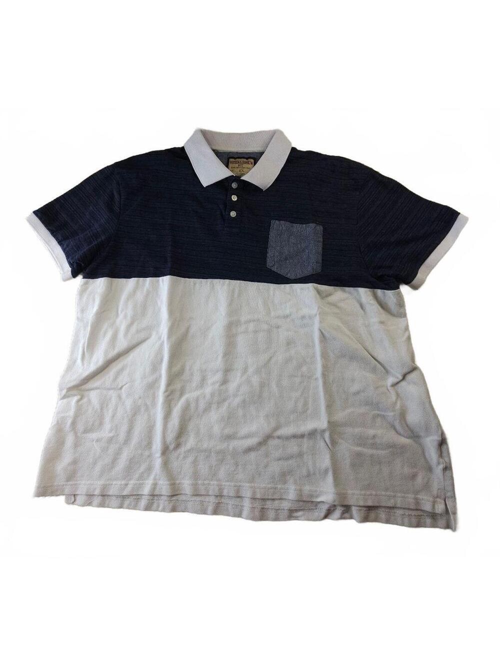 Men's Two-Tone Navy and White Cotton Polo Shirt Size 2X Hudson & Barrow
